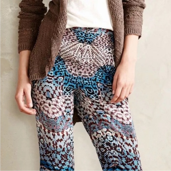 Anthropologie Elevenses Mosaic Print Cropped Trousers Size 8 - Picture 2 of 11